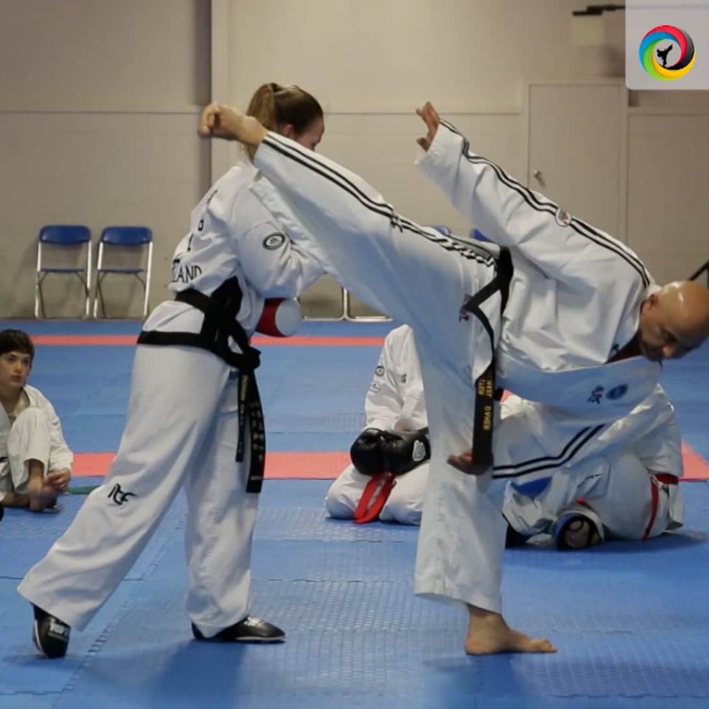 Expert Coach Mr Jon Sawden demonstrating advanced kicking technique in ITF Taekwon-Do