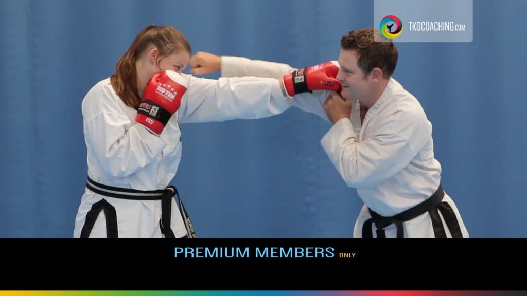 ITF Taekwon-Do sparring coaching session focusing on footwork and rhythm