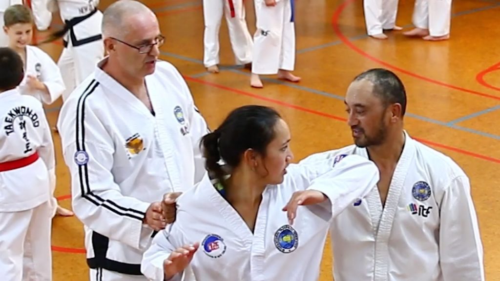 Taekwon-Do training session with Grand Master Peter Barbour demonstrating practical movement and application