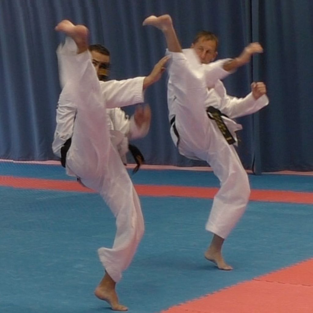 Moon-Moo tul performed during ITF Taekwon-Do pattern training, showing ther high twisting kicks