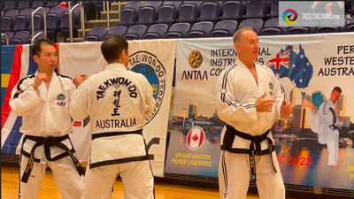 Grand Master Pierre Laquerre teaching practical ITF self-defence at the International Instructors Course in Perth.